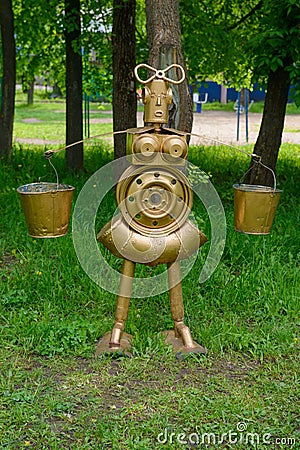 May 24, 2016: Photo of a statue of a girl from scrap metal. Cheb Editorial Stock Photo