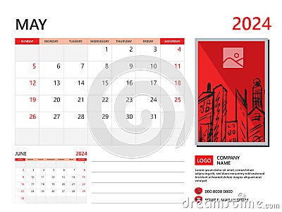 05-MAY 2024 RED CONCEPT Vector Illustration