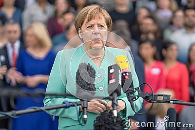 May 23, 2019 - Rostock: German Chancellor Angela Merkel at a press conference Editorial Stock Photo