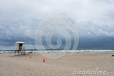 A thunderstorm rolls in on Mission Beach in San Diego California Editorial Stock Photo