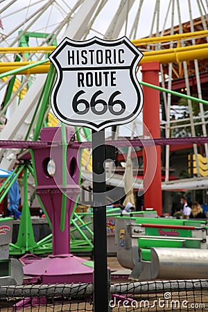 Historic Route 666. Satan`s Highway Sign. Highway 666. The Road to HELL! No Stop Signs, No Speed Limit. Stock Photo