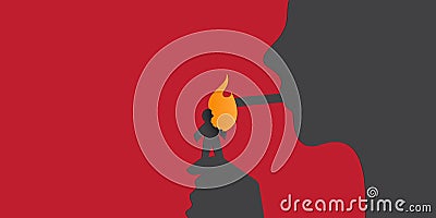 May 31st World No Tobacco Day banner design. Man smoking cigarette from burning paper figure to convey the dangers of smoking. Vector Illustration
