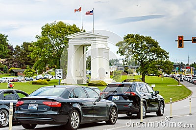 May 26, 2019 - Surrey, BC: Traffic lineup for US border at Peace Arch Park. Editorial Stock Photo