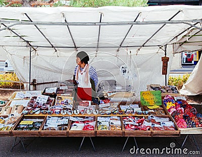 Local pickled vegetable shop at Sanmachi Suji old Edo district o Editorial Stock Photo