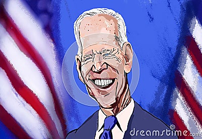 May 25th 2021 : caricature of Joe Biden in pen marker and pastel painting , the president of the United States of America in front Editorial Stock Photo