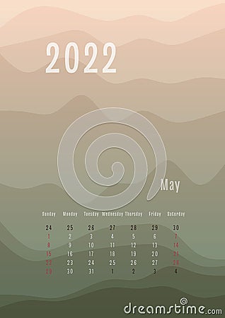 2022 may vertical calendar every month separately. monthly personal planner Vector Illustration