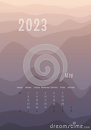 2023 may vertical calendar every month separately. monthly personal planner Vector Illustration