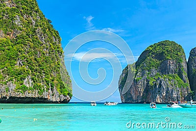 MAYA BAY one of the most beautiful beaches of Phuket province Thailand Stock Photo