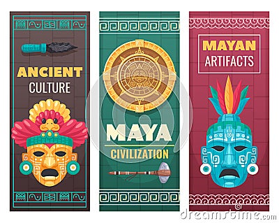 Maya Civilization Cartoon Banners Vector Illustration