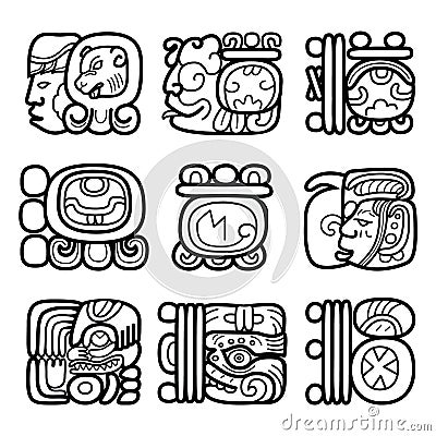 Maya glyphs, writing system and languge design Stock Photo