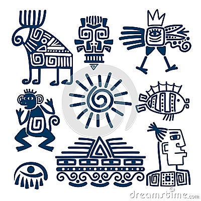 Maya or inca blue totem icons Vector Illustration