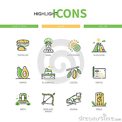 Maya - modern line design style icons set Vector Illustration