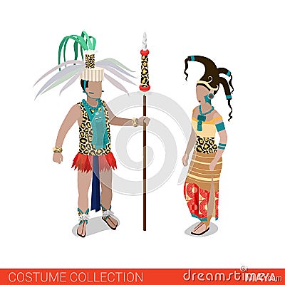 Maya Priest Princess flat 3d isometric costume Vector Illustration
