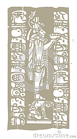 Mayan Bowl Woodblock A Vector Illustration