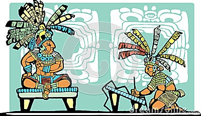 Mayan King and Scribe Vector Illustration