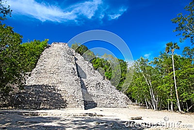 Mayan Nohoch Mul pyramid in Coba Stock Photo