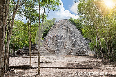 The Mayan Nohoch Mul pyramid in Coba, Yucatan Stock Photo