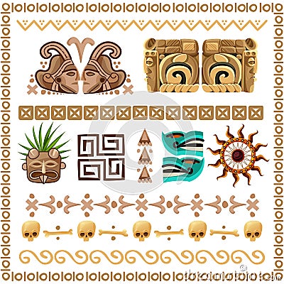 Mayan Ornaments And Patterns Cartoon Set Vector Illustration