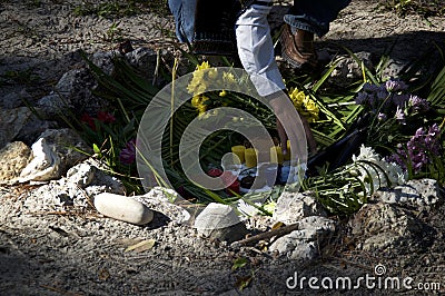 Mayan priest preparing ritual offerings Stock Photo