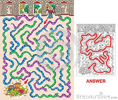 Mayan pyramid - labyrinth for kids Vector Illustration
