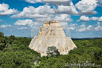 Pyramid of the Magician in ancient Mayan city Uxmal, Mexico Editorial Stock Photo