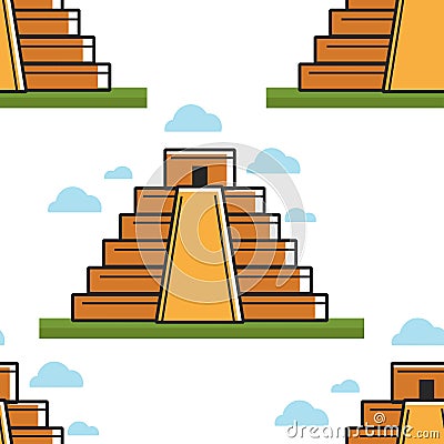 Mayan pyramid Mexico landmark seamless pattern ancient architecture Vector Illustration