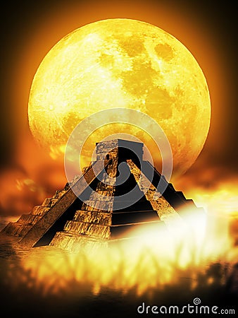 Mayan Pyramid and Moon Stock Photo