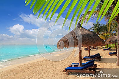 Mayan Riviera beach palm trees sunroof Caribbean Stock Photo