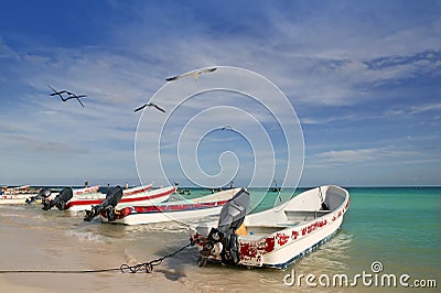 Mayan Riviera Mexico Puerto Morelos boats Stock Photo