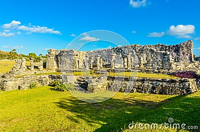 Mayan ruins of Tulum at tropical coast. Temple in beautiful landscape. Mayan ruins of Tulum, Quintana Roo, Mexico Stock Photo