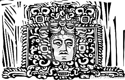 Mayan Stele Head Vector Illustration