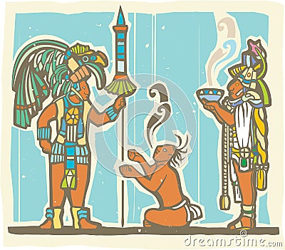 Mayan Warrior, Captive and Priest Vector Illustration