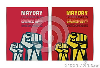 Mayday celebration event poster template with clenched fists Vector Illustration