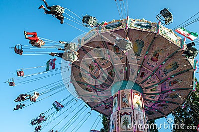 Mayen Germany 14.10.2018 fairground huge chain carousel ride at folk festival in Rhineland Palantino lukasmarkt Mayen Editorial Stock Photo