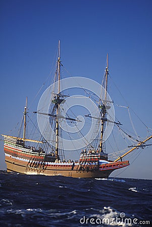 Mayflower II Replica on sea, Massachusetts Editorial Stock Photo