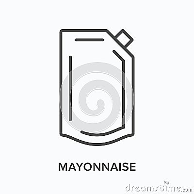 Mayonnaise flat line icon. Vector outline illustration of mayo container. Black thin linear pictogram for squeeze Vector Illustration