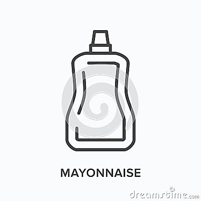 Mayonnaise flat line icon. Vector outline illustration of polymer sauce pack. Black thin linear pictogram for doypack Vector Illustration