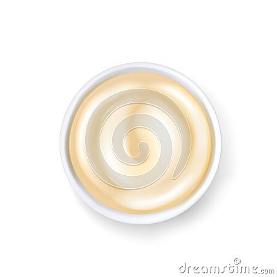 Mayonnaise sauce in white bowl, delicious food. Vector Illustration