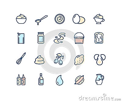 Mayonnaise Sign Thin Line Color Icon Set. Vector Vector Illustration