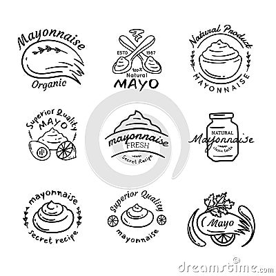 Mayonnaise Typography Signs Thin Line Badge Label Set. Vector Vector Illustration
