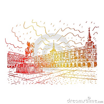 Mayor plaza. Madrid, Spain. Graphic sketch Stock Photo