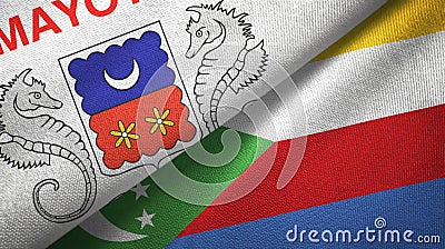 Mayotte and Comoros two flags textile cloth, fabric texture Stock Photo