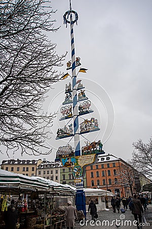 Maypole in downtown Munich Editorial Stock Photo