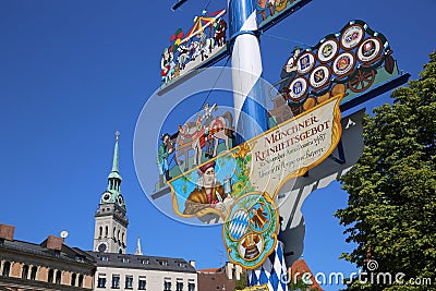 Maypole at Victuals Market in Munich Editorial Stock Photo