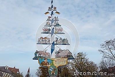 Maypole at Viktualienmarkt - Munich, Bavaria, Germany Editorial Stock Photo