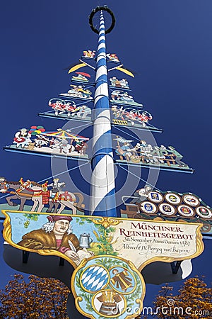 Maypole at Viktualienmarkt in Munich, Germany, 2015 Editorial Stock Photo