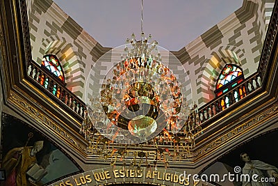 Mazatlan, Mexico - November 9, 2022 - The chandelier and ceiling of Cathedral Basilica de la Inmaculada Concepcion church Editorial Stock Photo
