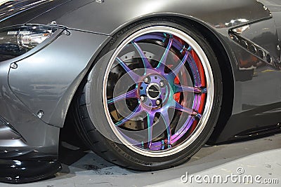 Mazda miata wheel at Trans Sport Show on May 21, 2023 in Pasay, Philippines Editorial Stock Photo