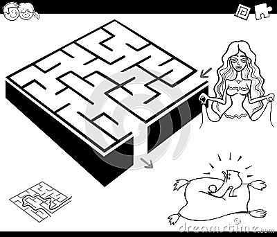 Maze activity game with cinderella Vector Illustration