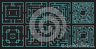 Maze arcade game. Rectangle labyrinth puzzle, arcade maze conundrum, children educational maze game. Labyrinth quest Vector Illustration